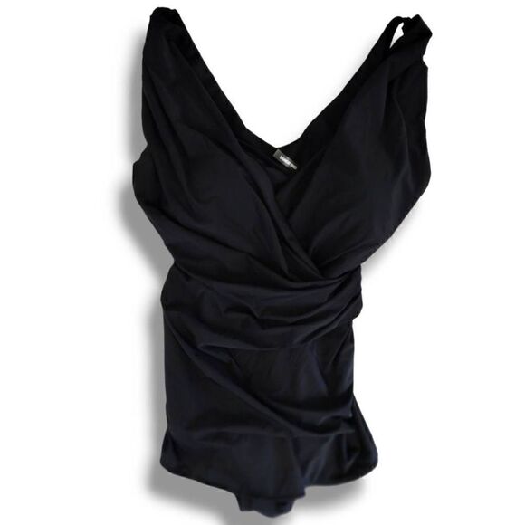 Lands End Womens‎ Swimsuit Sz 8 Black Tummy Control SleeveSuit One PC Ruched - Picture 3 of 14